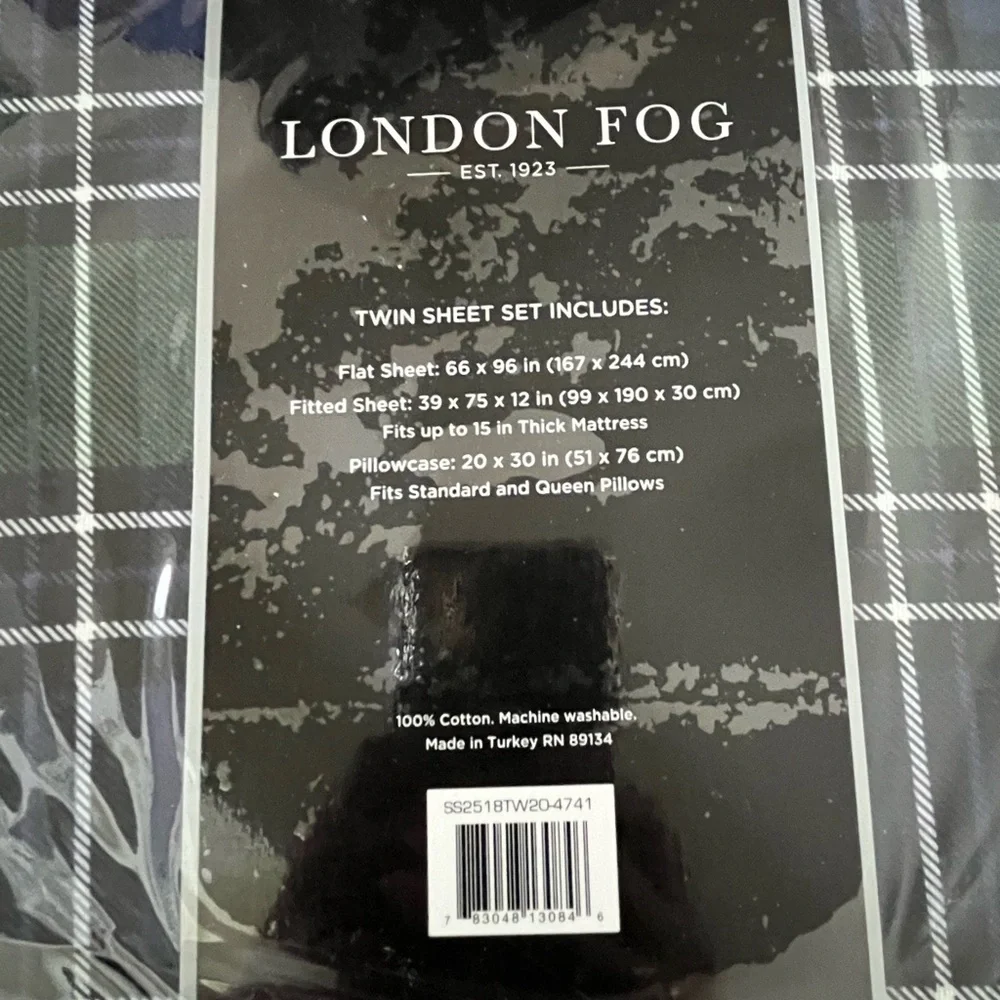 London Fog Black and Gray Plaid Flannel Sheet Set